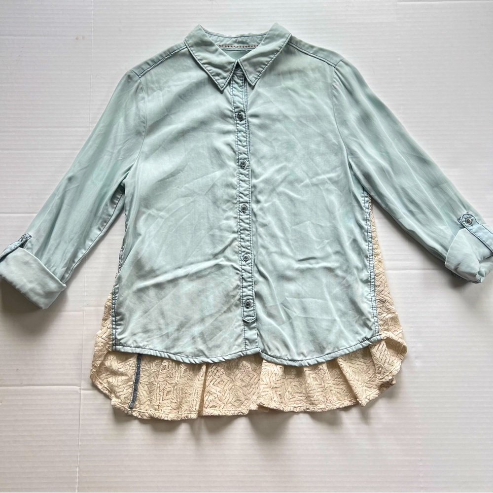 Anthropologie Holding Horses  Chambray Crochet Top Small Western Country Cowgirl